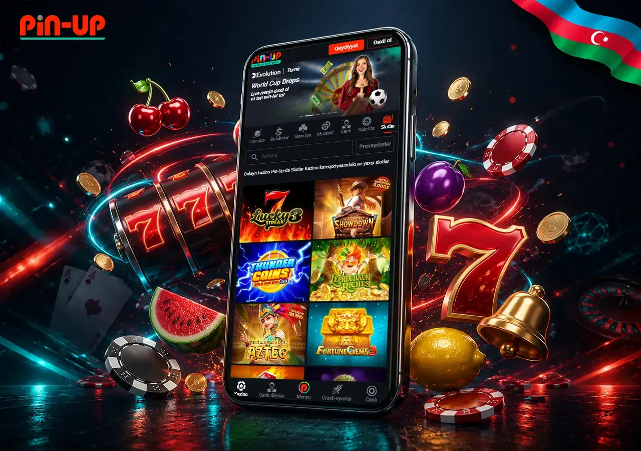 Slotlar, sikkələr və kazino atributları ilə mobil oyun görüntüsü